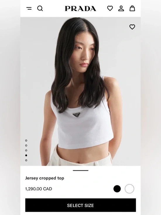 Triangle Logo Ribbed White Cotton Cropped Tank Top - Picture 6 of 8